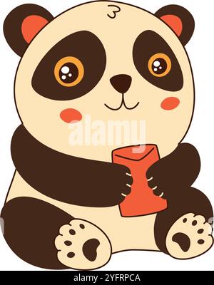 Cartoon süßer Panda mit rotem Geschenkumschlag. Chinesische Neujahrskunst für Kinder Stock Vektor