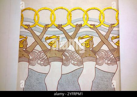 Das Sezessionsgebäude in Vianna in Österreich. Das Gebäude wurde 1898 von Joseph Maria Olbrich fertiggestellt und zeigt den Beethoven-Frieze von Gustav Klimt. Das Gebäude ist ein Paradebeispiel des Jugendstils und ein Manifest der Wiener Sezessionsbewegung. Stockfoto