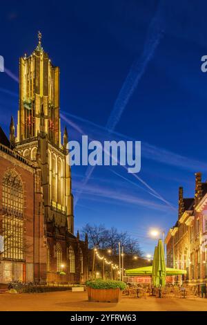 Abendblick im Herbst auf das historische Stadtzentrum mit Kirche in Arnheim, Niederlande Stockfoto