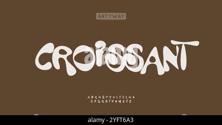 Verspieltes skurriles Alphabet, von Croissants inspirierte Buchstaben, künstlerische Schriftart für ein gemütliches Café oder eine Bäckerei, kreatives Dessert-Branding. Groovig abgerundet Stock Vektor