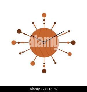 Runde Wanduhr des Großvaters mit Holzstäben und Kugeln, Hände auf Zifferblatt Vektor Illustration Stock Vektor