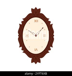 Alte Uhr mit römischen Ziffern, Vintage-Nadelzeiger auf ovalem Zifferblatt in Rahmenvektor-Illustration Stock Vektor
