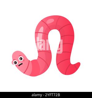 Niedlicher rosa Wurm, der mit unglücklichem, verängstigten Ausdruck auf Gesichtsvektor-Illustration kriecht Stock Vektor