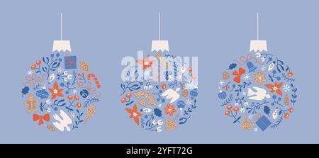 Frohe Weihnachten, Glückwunschkarte zum neuen Jahr, Poster, Hintergrund, Weihnachtscover. Moderne flache Winterkugel in abstrakter Form. Unternehmensvektor Stock Vektor