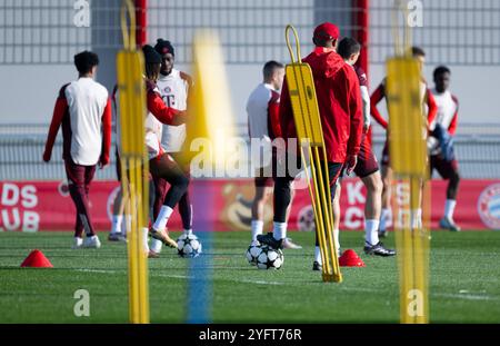 München, Deutschland. November 2024. Fußball: Champions League, Bayern München - Benfica Lissabon, Vorrunde, Spieltag 4. Das letzte Training des FC Bayern auf dem Trainingsplatz Säbener Straße. Die Spieler in Aktion. Credit: Sven Hoppe/dpa/Alamy Live News Credit: dpa Picture Alliance/Alamy Live News Stockfoto