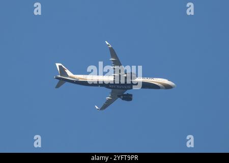Chiangmai, Thailand - 20. Januar 2024: B-58207 Airbus A321 von Starlux Airway. Fahren Sie vom Flughafen Chiangmai nach taipei Taiwan. Stockfoto