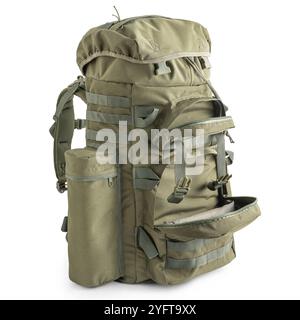 Armee-Rucksack in Khaki. Taktisches Militärpaket. Stockfoto