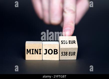 Symbol für die Anhebung der Einkommensgrenze für steuerfreie Minijobs in Deutschland von 538 Euro auf 556 Euro im Jahr 2025. Stockfoto