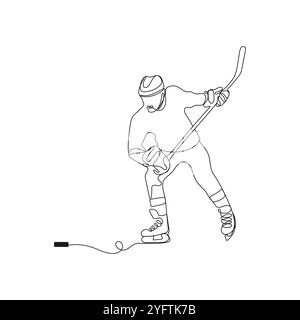 Eishockeyspieler. Eine durchgehende Linienzeichnung. Winter- und Extremsportkonzept. Handgezeichnete Vektorgrafik. Stock Vektor