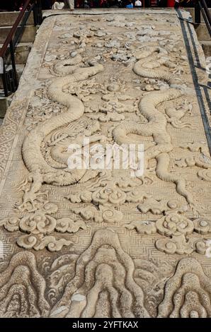 Steindetail im Himmelstempel-Komplex Stockfoto