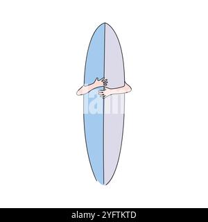 Surfer mit Surfbrett. Handgezeichnete farbige Abbildung. Kritzelvektorgrafik. Stock Vektor