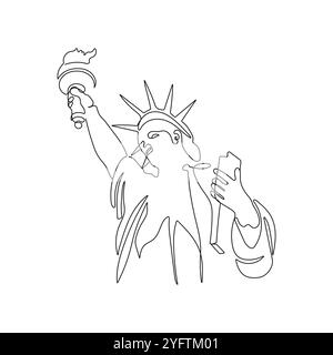 Amerikanisches Symbol, Freiheitsstatue. Wahrzeichen von New York City. Einzeilige Art. Handgezeichnete Vektorgrafik. Stock Vektor