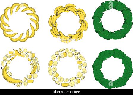Rahmenset mit Bananenfrüchten. Aquarellabbildung isoliert auf transparentem Hintergrund. Bananenbilder für Etiketten, Drucke, Banner, tropische Wolle Stock Vektor
