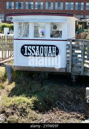 Pilotenhaus von der Fähre Issaquah, jetzt am Eingang zum Hafen von Galiläa. Stockfoto