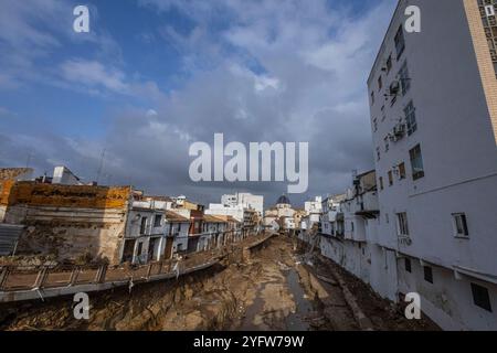 Bilder der Überschwemmung in Valencia (DANA) durch starke örtliche Regenfälle und hydrogeologische Instabilität Stockfoto