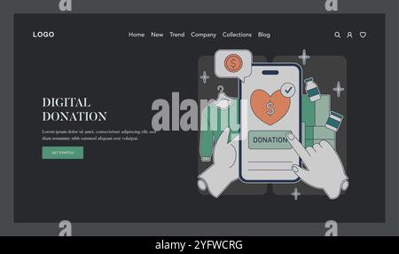 Gebenden Dienstag Konzept. Herzzerreißende digitale Wohltätigkeitsorganisation agiert über eine mobile Spendenanwendung. Online-Philanthropie und großzügiges Spenden. Vektorabbildung. Stock Vektor
