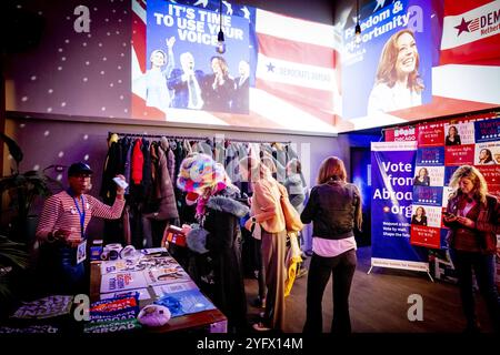 AMSTERDAM - Besucher einer Demokratischen Kundgebung während der Ergebnisnacht der US-Präsidentschaftswahlen. ANP ROBIN UTRECHT niederlande Out - belgien Out Credit: ANP/Alamy Live News Stockfoto