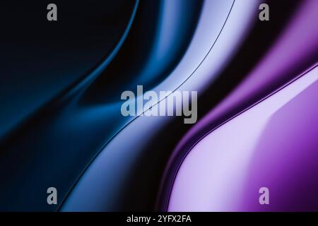 Illustration eines abstrakten Hintergrunds mit 3D blau lila strukturierten wellenförmigen Formen und Effekten Stockfoto