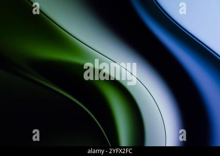 Illustration eines abstrakten Hintergrunds mit 3D grün blau strukturierten wellenförmigen Formen und Effekten Stockfoto