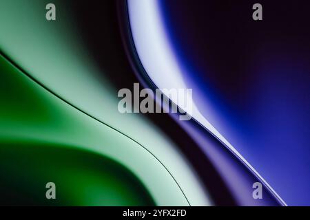 Illustration eines abstrakten Hintergrunds mit 3D grün blau strukturierten wellenförmigen Formen und Effekten Stockfoto