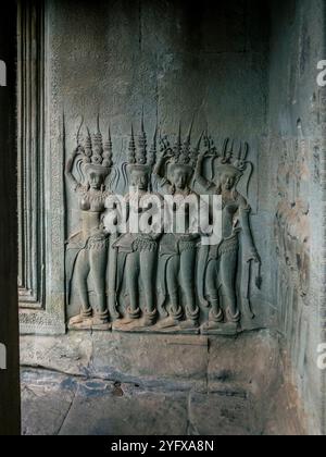 Details zum Tempelkomplex Angkor Wat in Kambodscha bei Sonnenaufgang Stockfoto