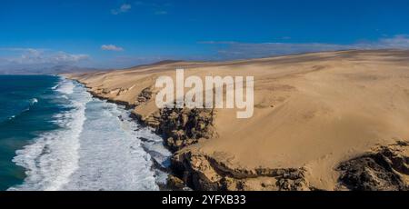 Luftaufnahme der Dünen von Corralejo auf der Kanarischen Insel Fuerteventura Stockfoto