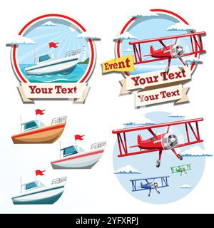 Flugzeug und Boot Sommerzeit Illustration Stock Vektor