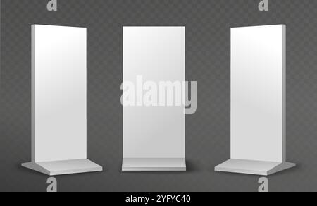 Display-Set für Außenständer. Banner für Außenwerbung. Werbung für Waren und Dienstleistungen, Marketing. Leere Werbetafel. Realistische Vektorsammlung Stock Vektor