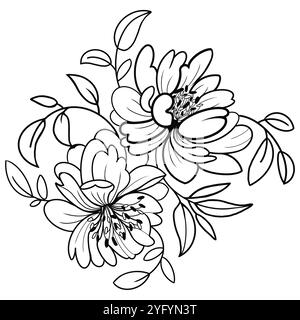 Illustration mit Pfingstrosenblüten und Blättern Stockfoto