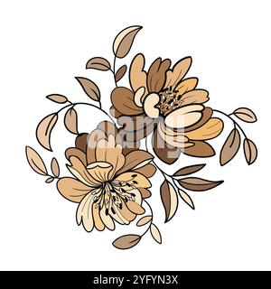 Illustration mit Pfingstrosenblüten und Blättern Stockfoto