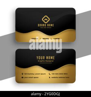 Business Card Design in Schwarz und Gold Farben Stock Vektor