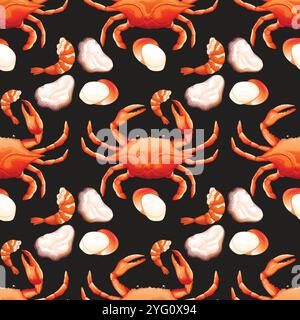 Bunte Meeresfrüchte-Illustration mit Krabben und Garnelen Stock Vektor