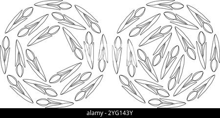 Kontur Tulpen Kreisrahmen und runde Hintergrundtextur. Ideensatz für Karten- oder Schrifttafeln. Poster, Faltblätter, Banner, Broschüren, Preisschilder, Label oder Web-Werbeaktion Stock Vektor