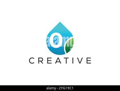 Kreatives und innovatives NummernZero- und Drop-Leaf-Logo. ECO Drop-Logo Stock Vektor