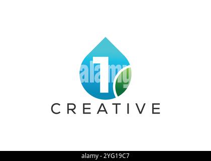 Kreatives und innovatives „Nummer Eins“- und „Drop Leaf“-Logo. ECO Drop-Logo Stock Vektor