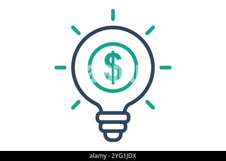 Symbol "Grund". Liniensymbolstil. Glühlampe mit Dollar. Symbol für Motivation. Vektorillustration für Erfolgselemente Stock Vektor