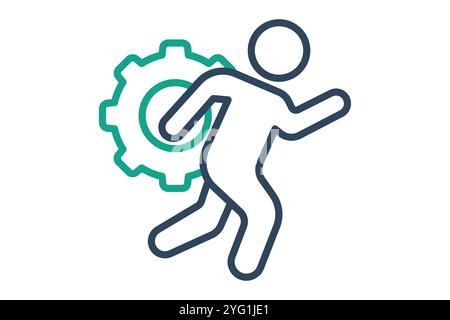 Aktionssymbol. Liniensymbolstil. Lauf mit Zahnrad. Symbol für Motivation. Vektorillustration für Erfolgselemente Stock Vektor