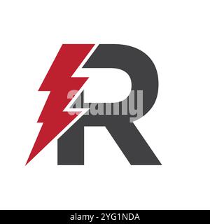 Buchstabe R für elektrische Logokombination mit Lightning Thunder Bolt-Symbol. Power-Logo-Design Stock Vektor