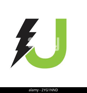 Buchstabe U für elektrische Logokombination mit Lightning Thunder Bolt-Symbol. Power-Logo-Design Stock Vektor