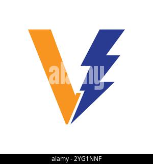 Buchstabe V für elektrische Logokombination mit Lightning Thunder Bolt-Symbol. Power-Logo-Design Stock Vektor