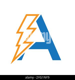 Buchstabe A für Kombination mit elektrischem Logo und Lightning Thunder Bolt-Symbol. Power-Logo-Design Stock Vektor