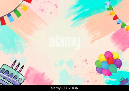 Geburtstagshintergrundbilder Rahmen der Dekoration Geburtstagsfeier auf einem pastellblauen Hintergrund mit Kopierraum von oben Ansicht Stockfoto