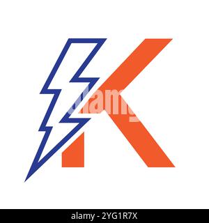 Buchstabe K für elektrische Logokombination mit Lightning Thunder Bolt-Symbol. Power-Logo-Design Stock Vektor
