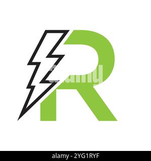 Buchstabe R für elektrische Logokombination mit Lightning Thunder Bolt-Symbol. Power-Logo-Design Stock Vektor