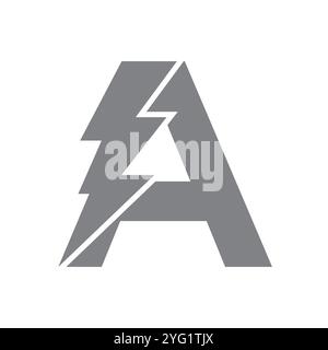Buchstabe A für Kombination mit elektrischem Logo und Lightning Thunder Bolt-Symbol. Power-Logo-Design Stock Vektor