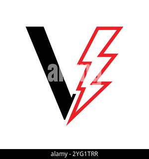 Buchstabe V für elektrische Logokombination mit Lightning Thunder Bolt-Symbol. Power-Logo-Design Stock Vektor