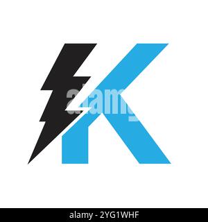 Buchstabe K für elektrische Logokombination mit Lightning Thunder Bolt-Symbol. Power-Logo-Design Stock Vektor