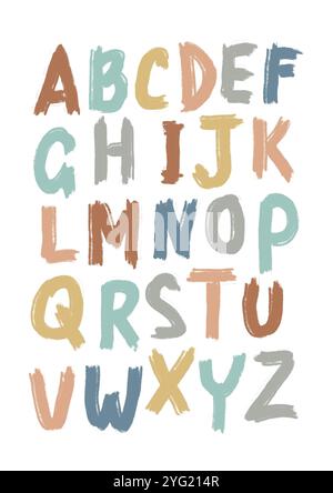 ABC-Alphabet-Poster-Design mit bunten Buchstaben isoliert auf weißem Hintergrund in modernem flachen Stil Stock Vektor