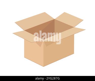 Symbol für realistisches Modell aus Pappkarton öffnen. Leeren Sie den leeren leeren Versandkarton. Vektorabbildungsbild. Isoliert auf weißem Hintergrund. Stock Vektor