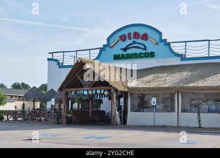 Houston, Texas USA 04-07-2024: Vida Mariscos mexikanisches Meeresfrüchte-Restaurant, Außenbereich der Sportbar. Stockfoto